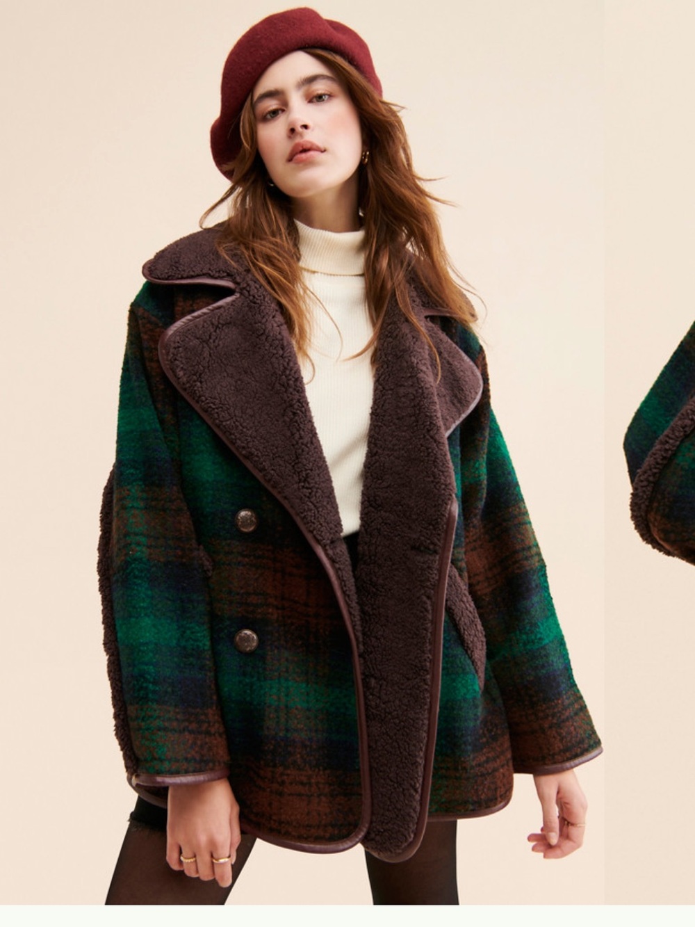 Free People Misfits Plaid Peacoat size Medium